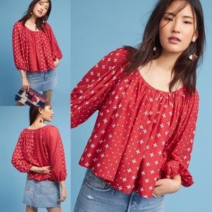 ANTHROPOLOGIE Kopal Red Boho Luma Peasant Blouse